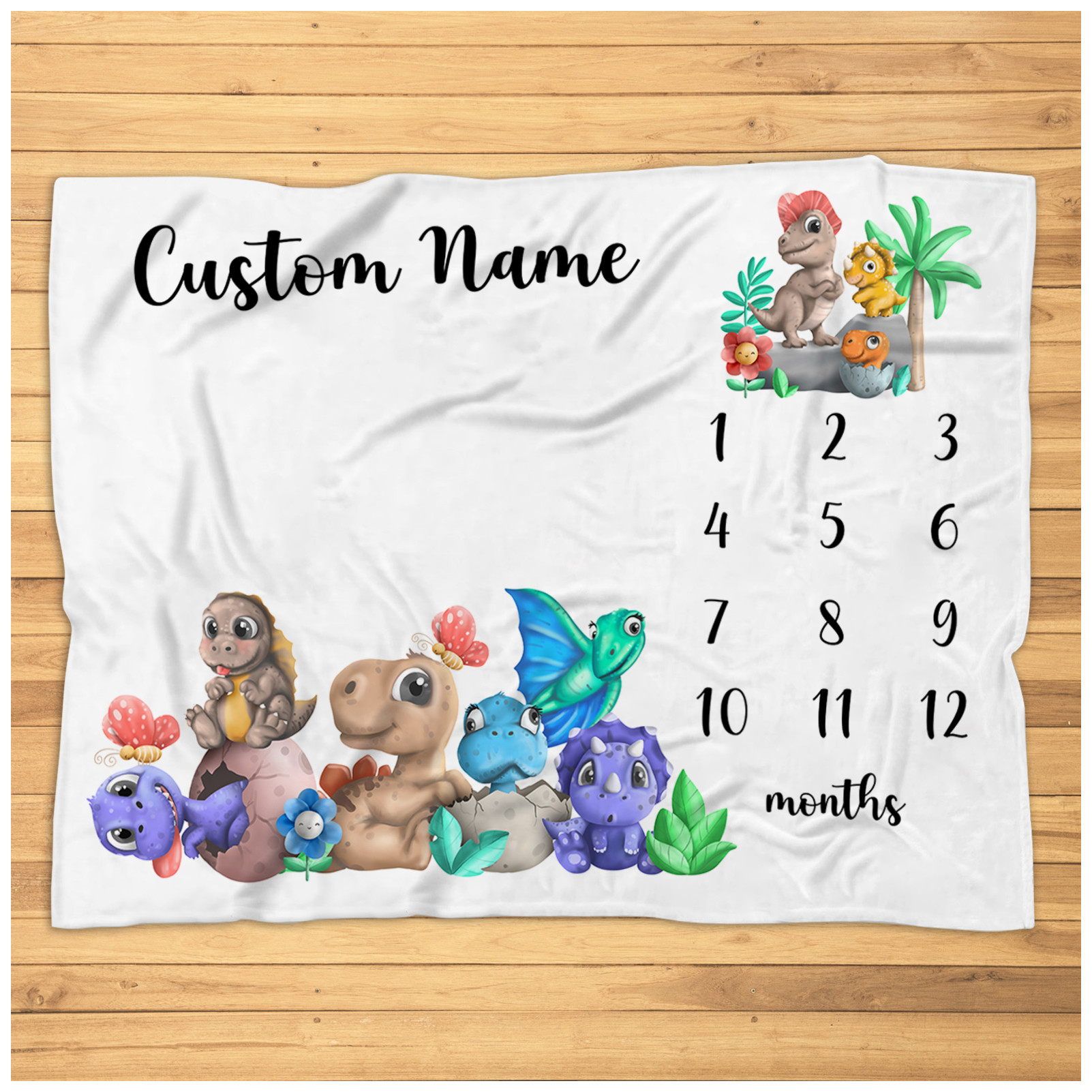 Personalized Cute Dinosaurs Milestone Blanket