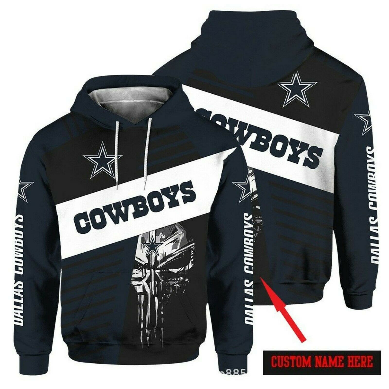 Personalized Dallas Cowboys Skull Hoodie 3D All Over Printed Size S