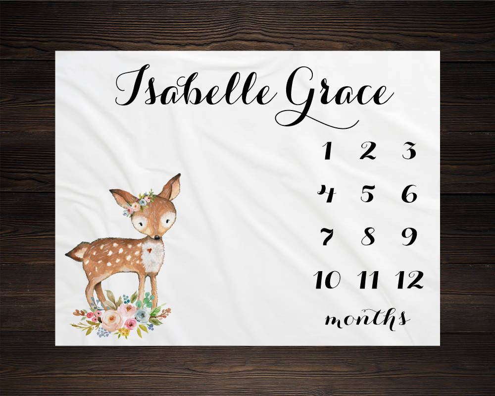 Personalized Deer Floral Milestone Blanket