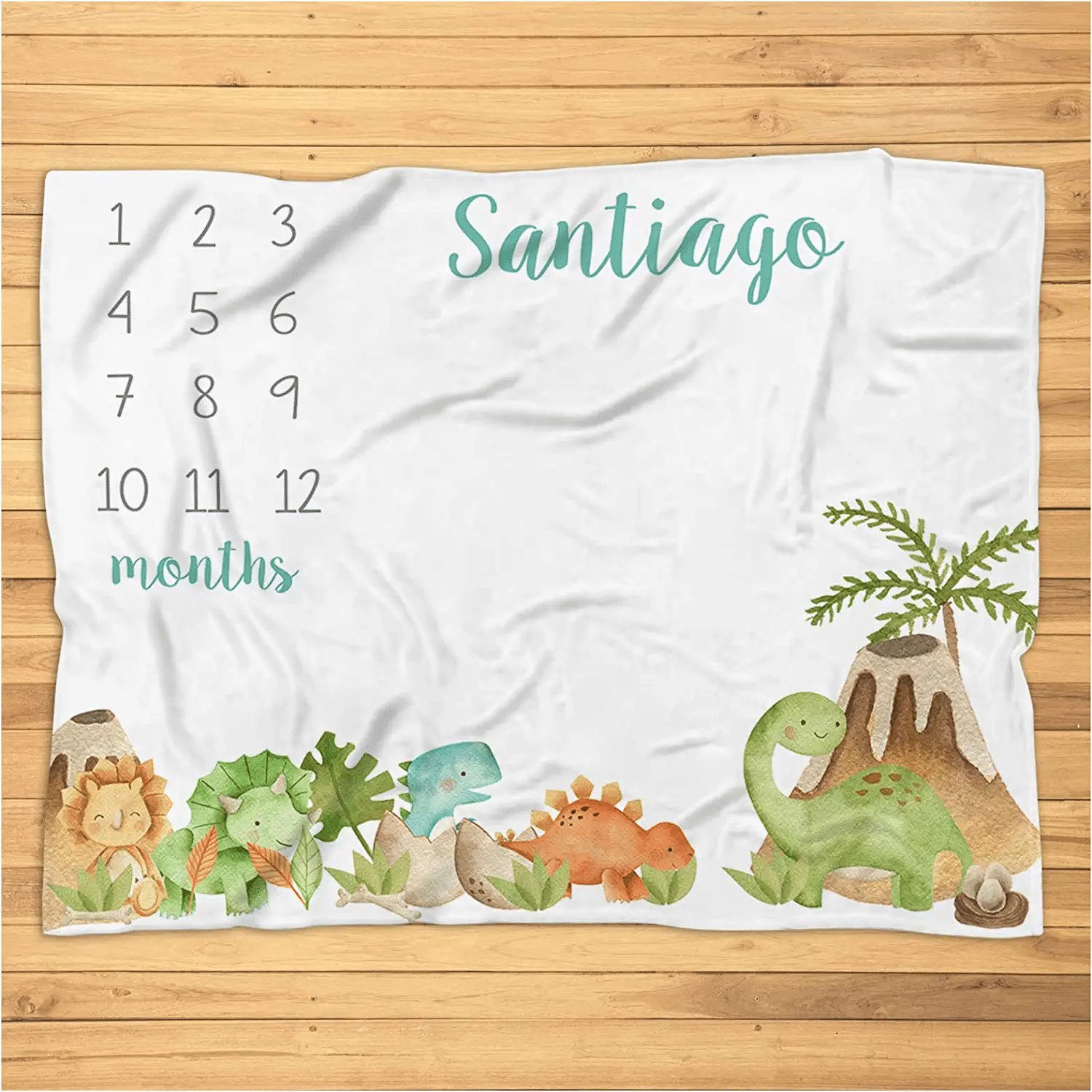 Personalized Dinosaur Baby Boy Milestone Blanket