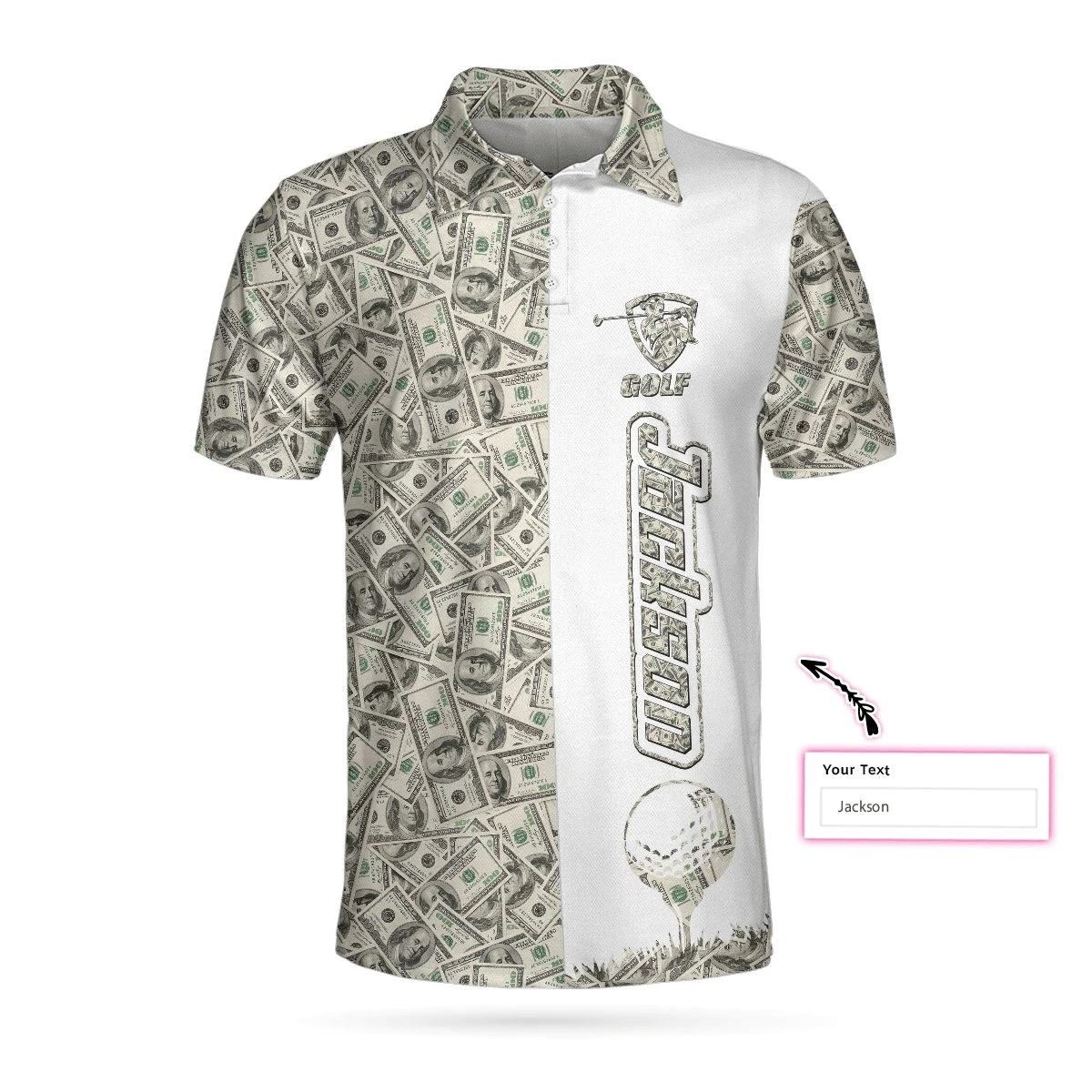 Personalized Dollar Golf Custom Polo Shirt Dollar Bill Pattern Polo Shirt Cool Golf Shirts Short Sleeve Polo For Men