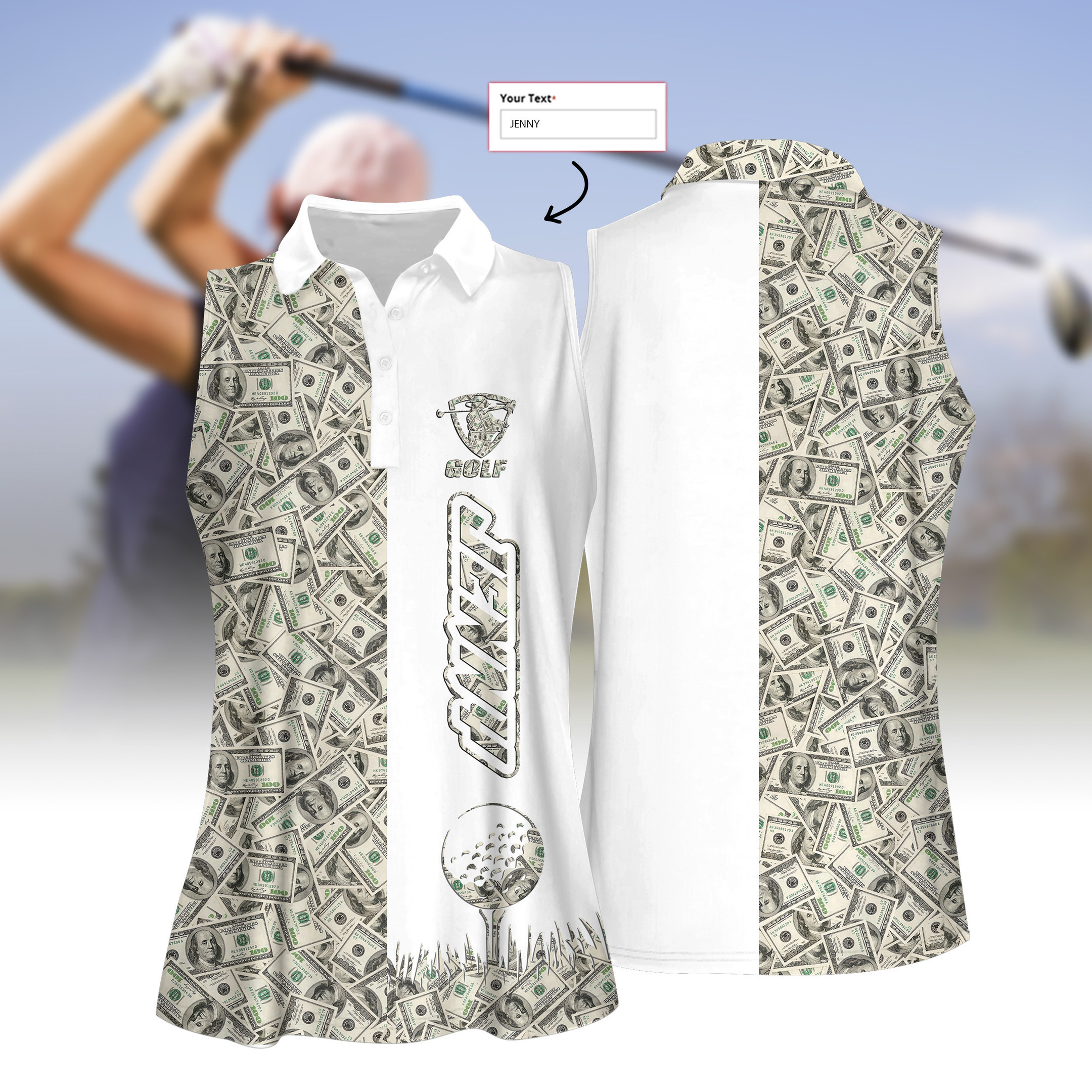 Personalized Dollar Golf WOMEN SHORT SLEEVE POLO SHIRT SLEEVELESS POLO SHIRT