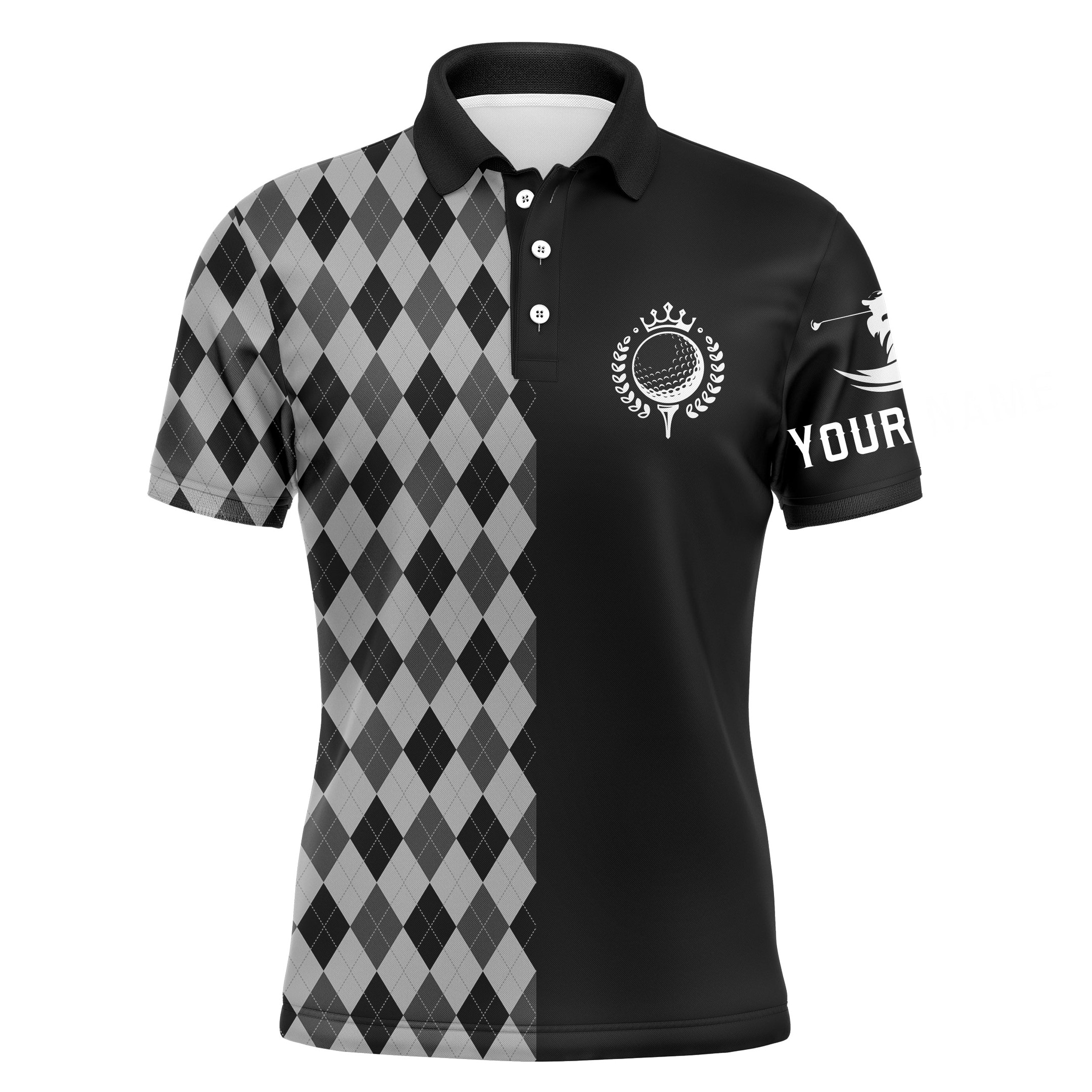 Personalized Dry Fit Golf Polo Shirts For Men Black Pattern Golf Upf Shirts Gifts For Golf Lovers