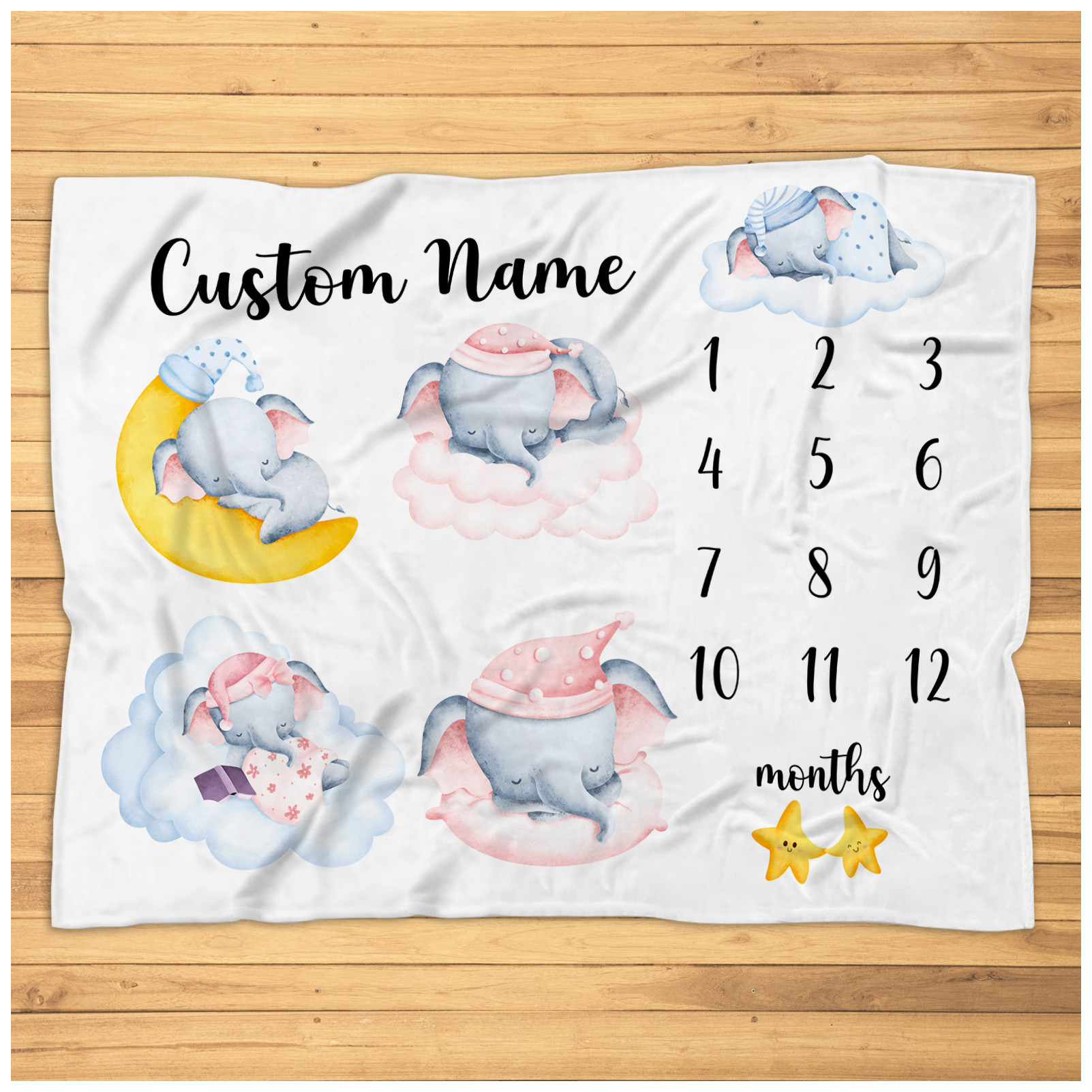 Personalized Elephant Milestone Blanket