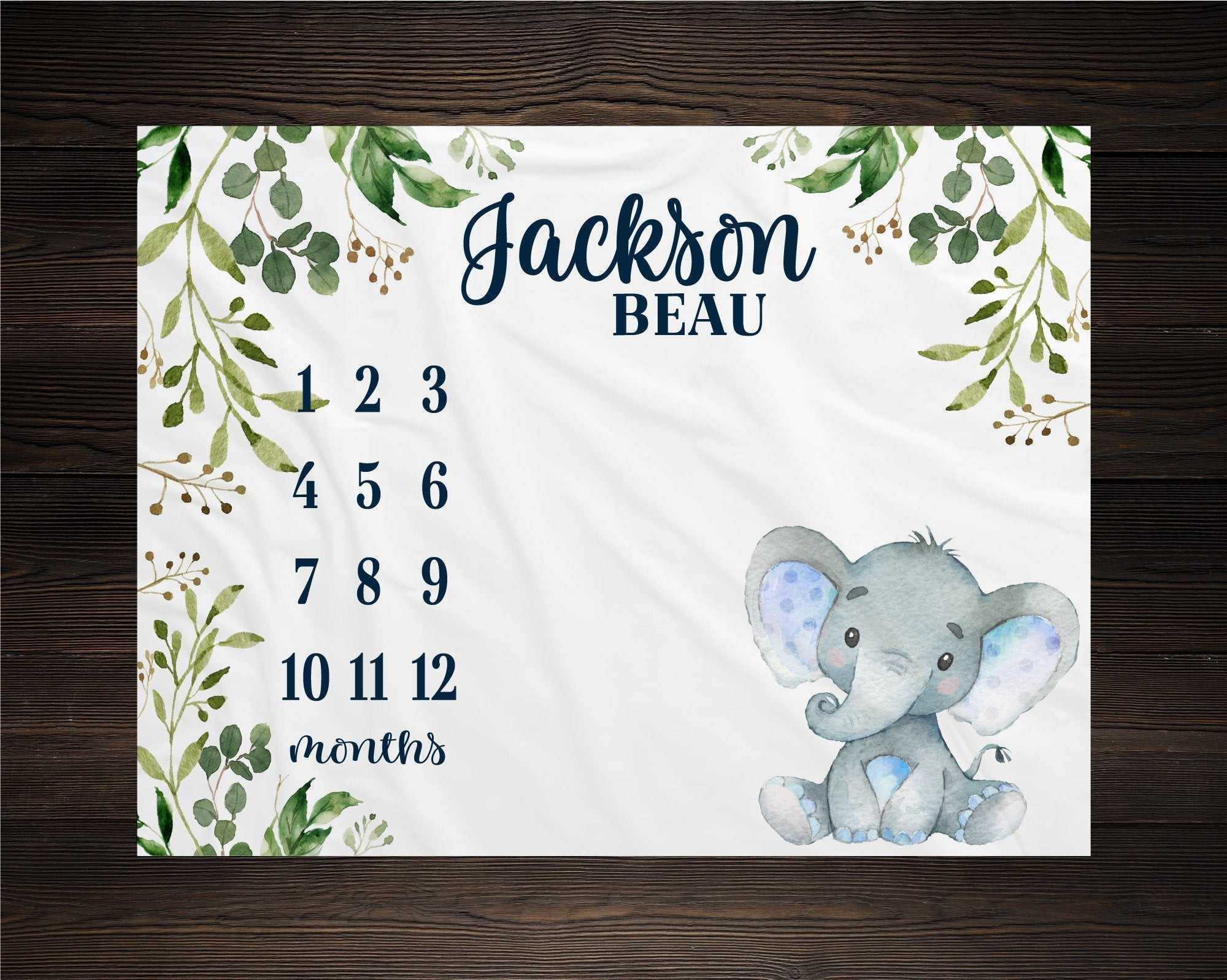 Personalized Elephant Milestone Blanket