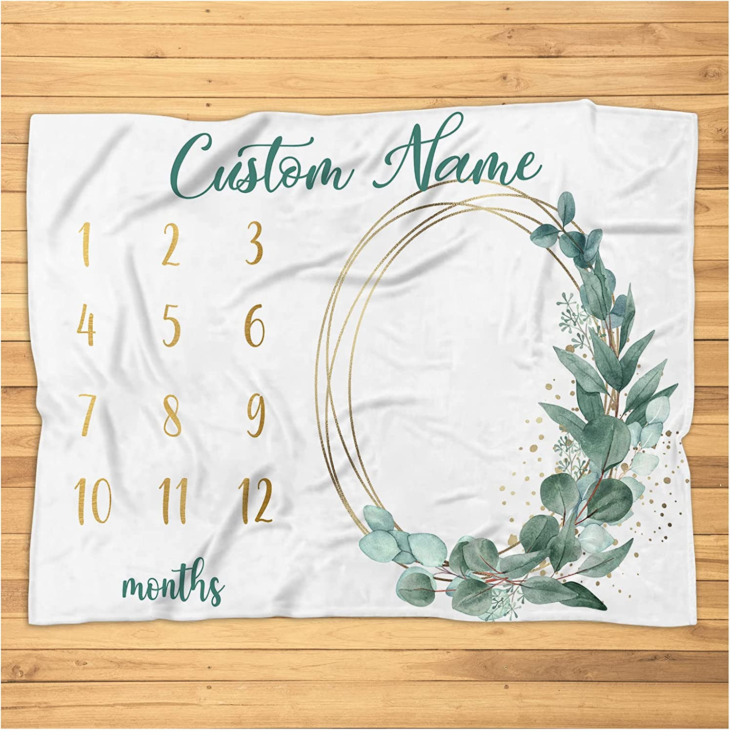 Personalized Eucalyptus Milestone Blanket - Custom Elegant Monthly Photo Prop Milestone Eucalyptus Nursery Blanket - Super Soft Plush Fleece Blanket