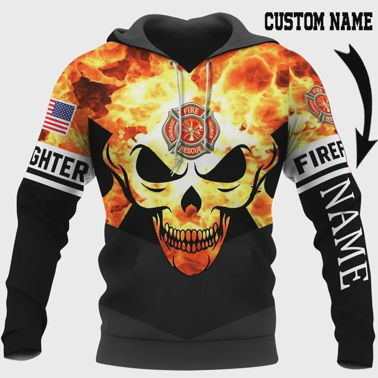 Personalized Firefighter Skull 3d All Over Print Hoodie