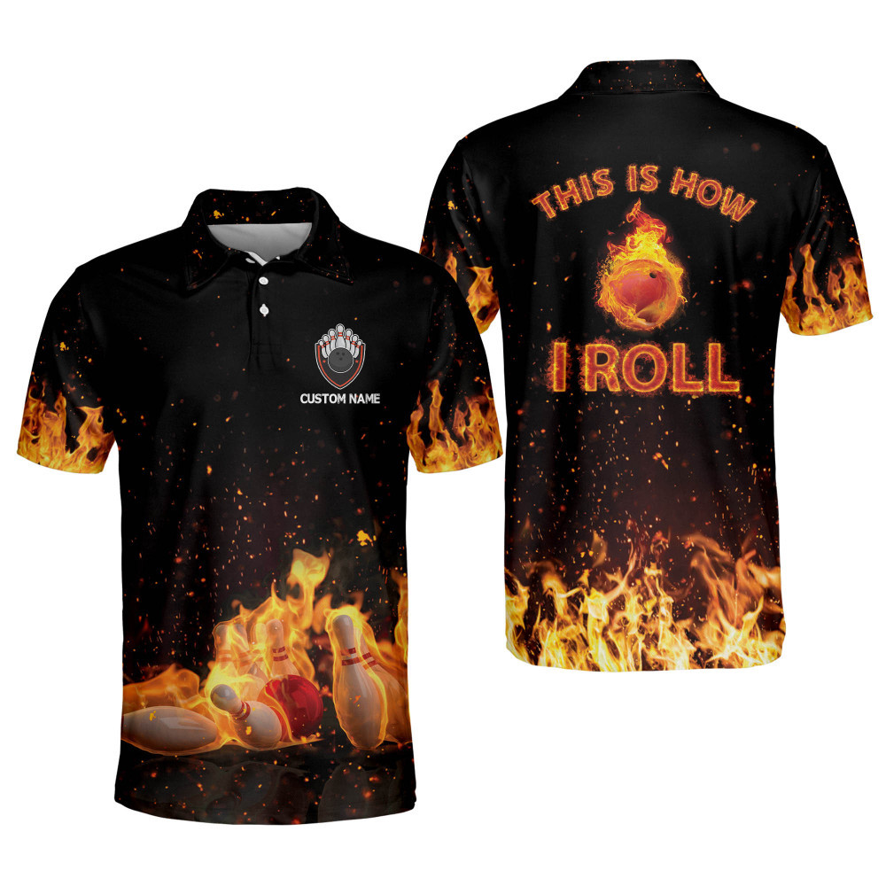 Personalized Flame Bowling Shirt for Men Bowling Shirts Short Sleeve Fire Bowling Ball Shirt Custom Bowling Shirts for Men