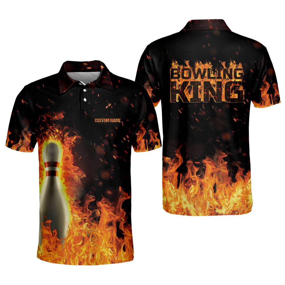 Personalized Flame Bowling Shirts Funny Bowling Shirts for Men Bowling Team Shirts Short Sleeve Polo Shirts