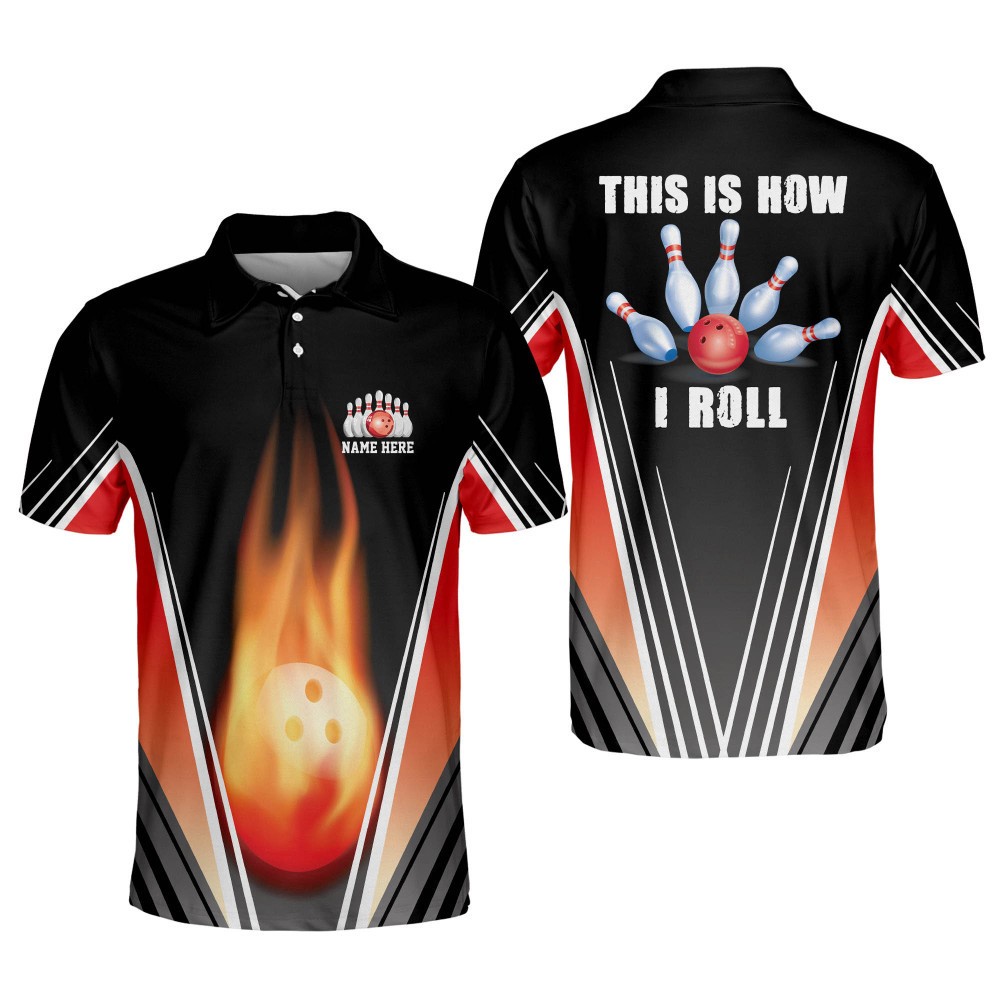 Personalized Flame Bowling Shirts Funny Bowling Shirts for Men Bowling Team Shirts Short Sleeve Polo Shirts