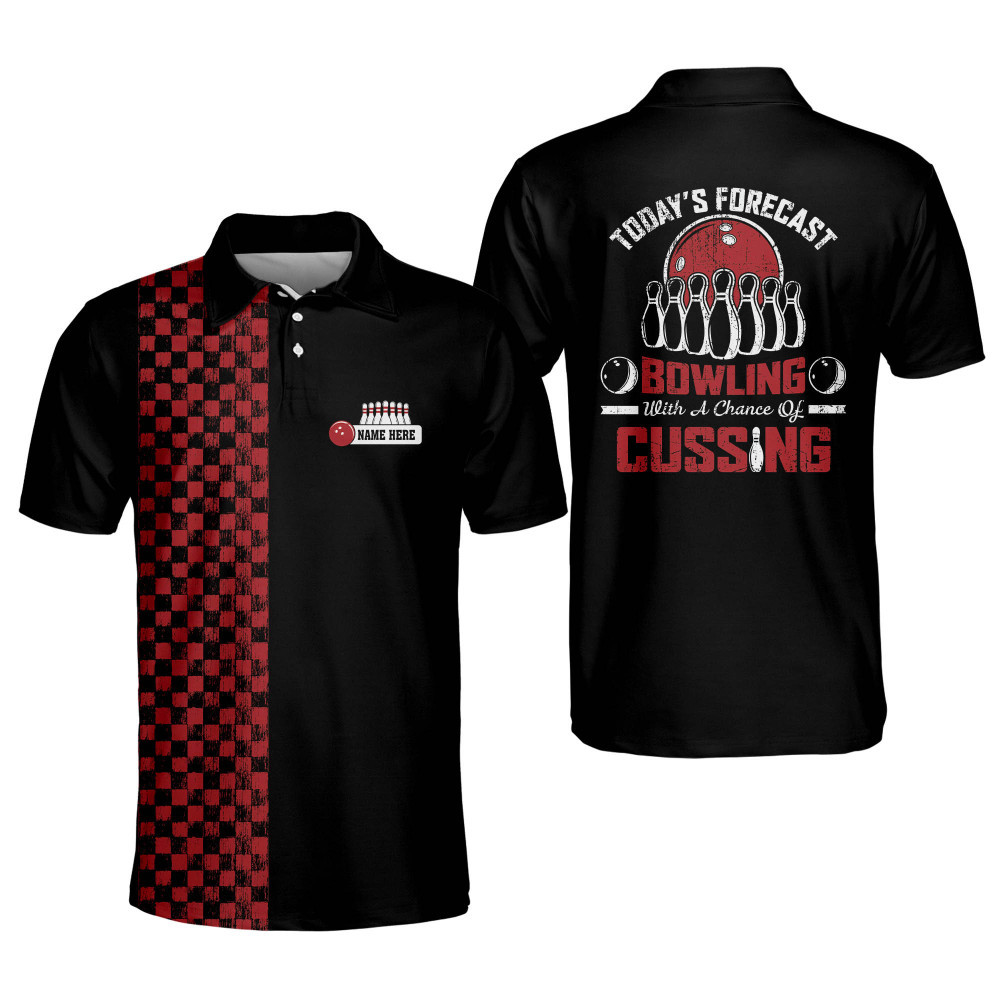 Personalized Flame Bowling Shirts Todays Forecast Bowling with A Chance of Cussing Funny Bowling Shirts for Men