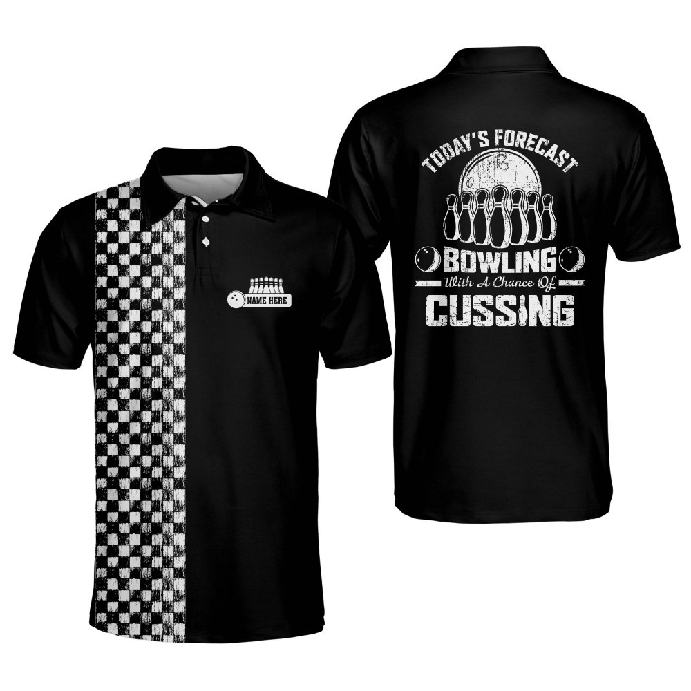 Personalized Flame Bowling Shirts Todays Forecast Bowling with A Chance of Cussing Funny Bowling Shirts for Men