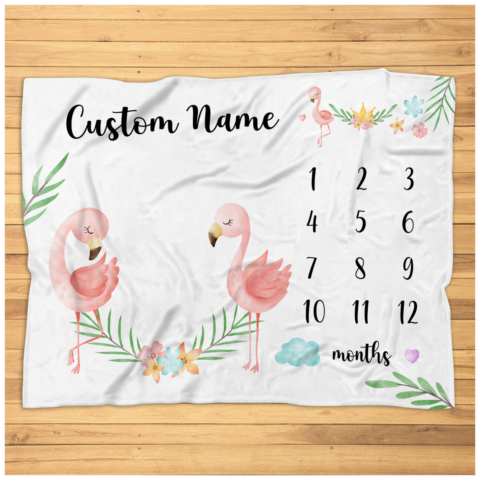 Personalized Flamingo Milestone Blanket