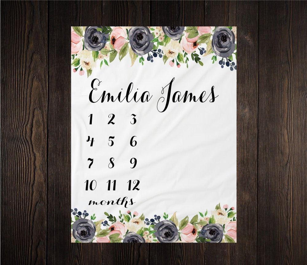 Personalized Floral Girl Milestone Blanket