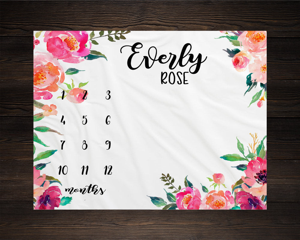 Personalized Floral Girl Milestone Blanket