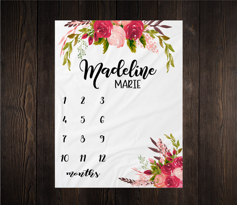 Personalized Floral Girl Milestone Blanket