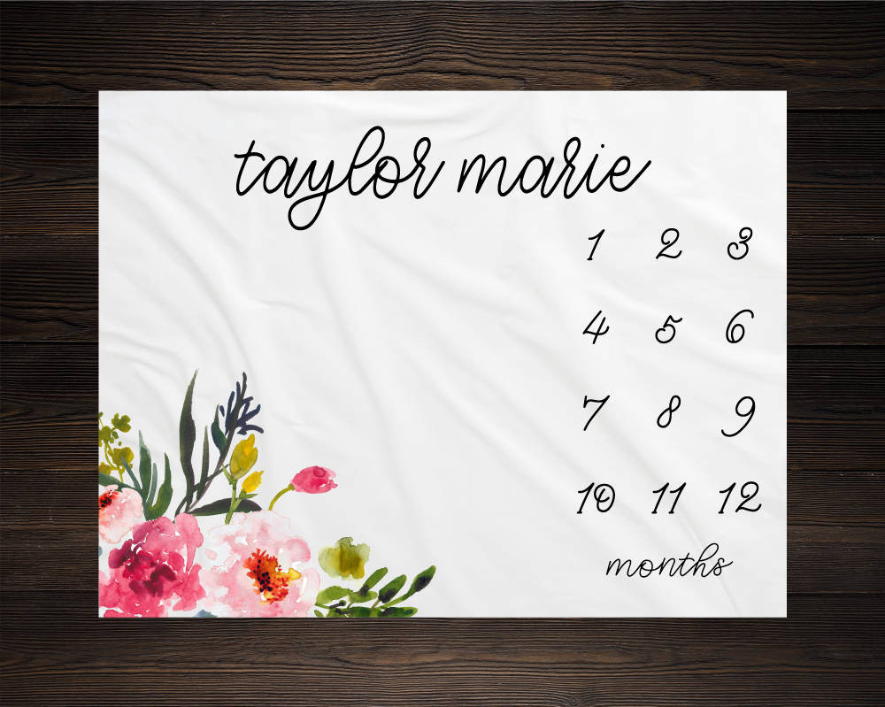 Personalized Floral Milestone Blanket