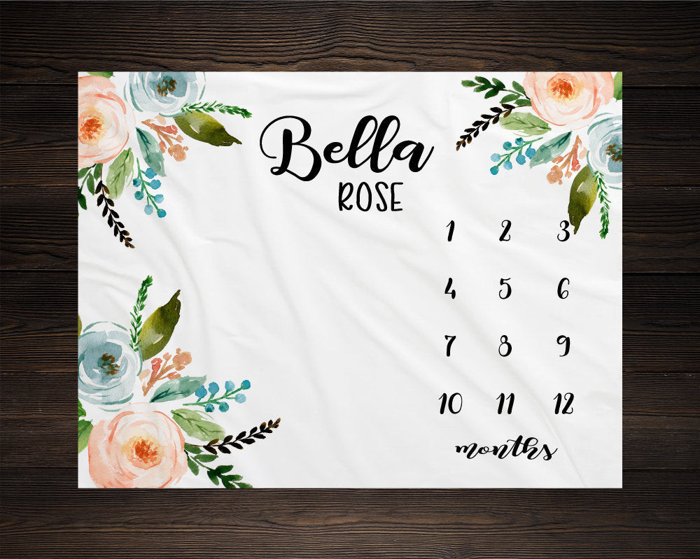 Personalized Floral Milestone Blanket For Baby