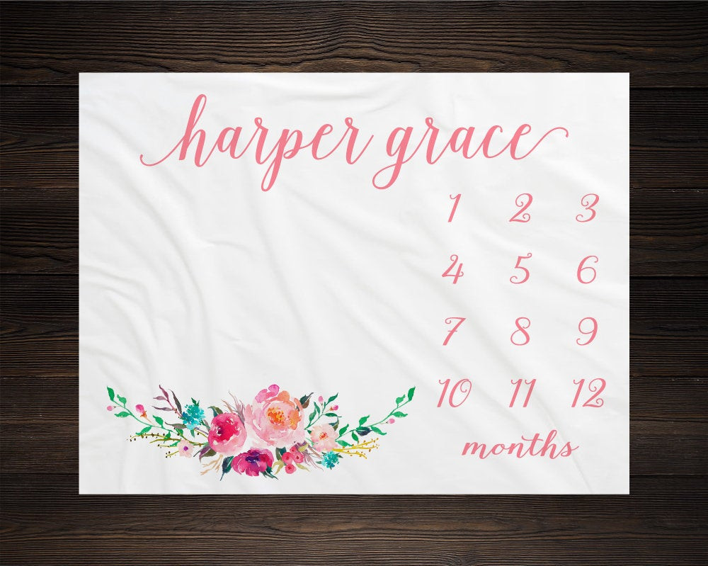 Personalized Floral Swag Milestone Blanket