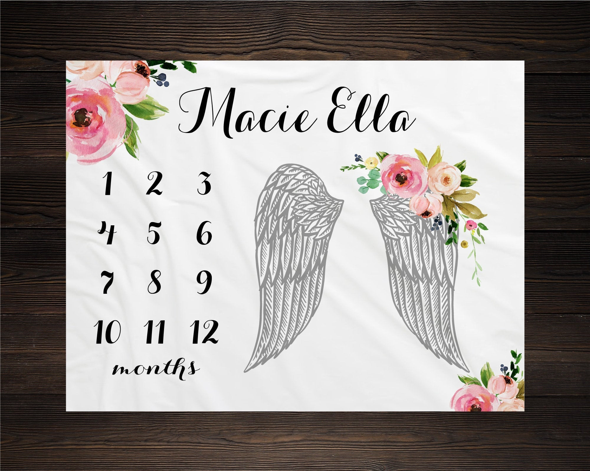 Personalized Floral Wing Milestone Blanket