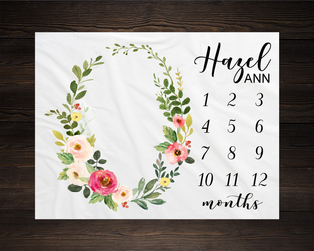 Personalized Floral Wreath Milestone Blanket