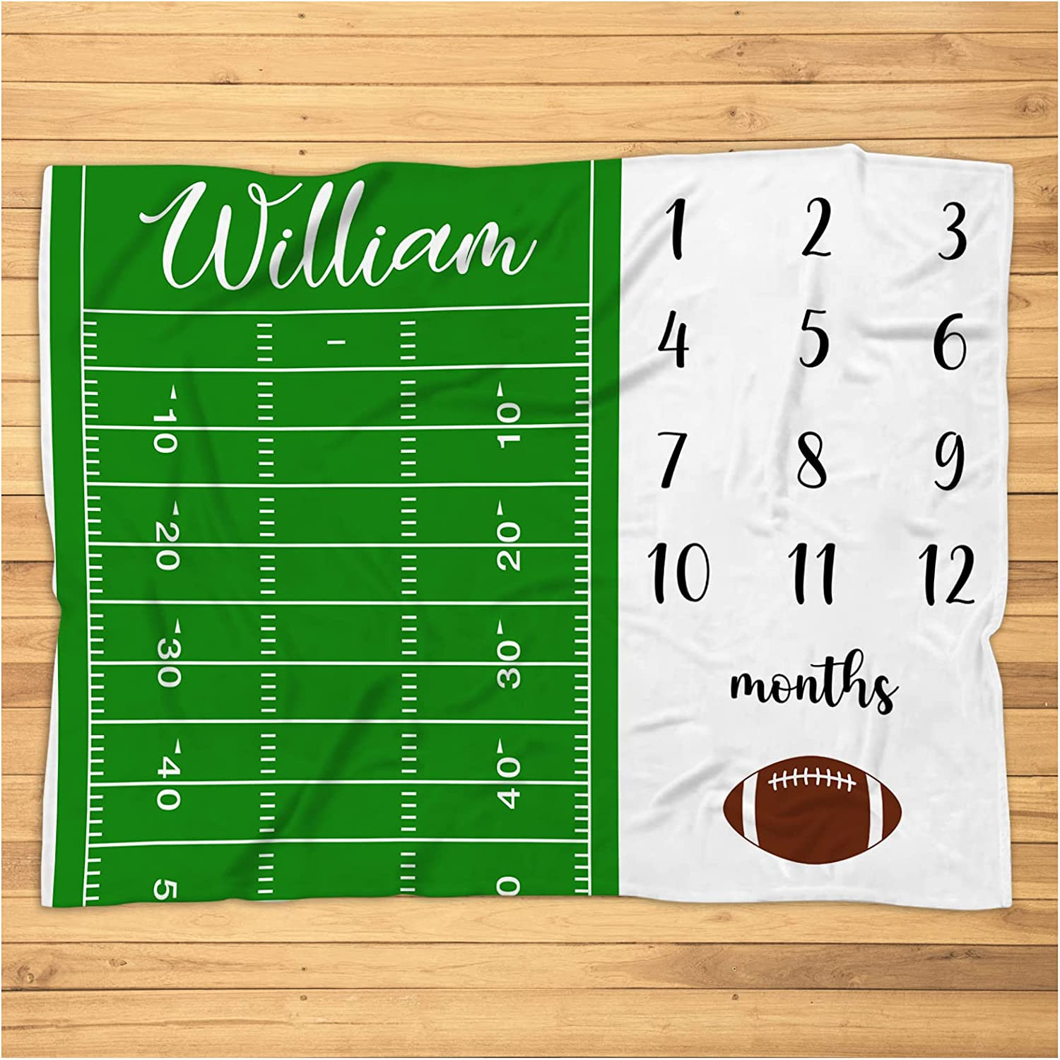 Personalized Football Milestone Blanket - Sport Monthly Milestone Photo Prop - Custom Baby Milestone Blanket with Football Nursery Decor - Super Soft Plush Fleece Blanket for Baby