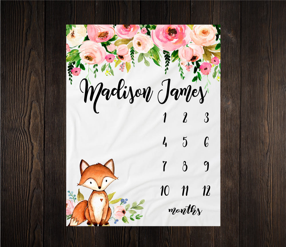 Personalized Fox Girl Milestone Blanket