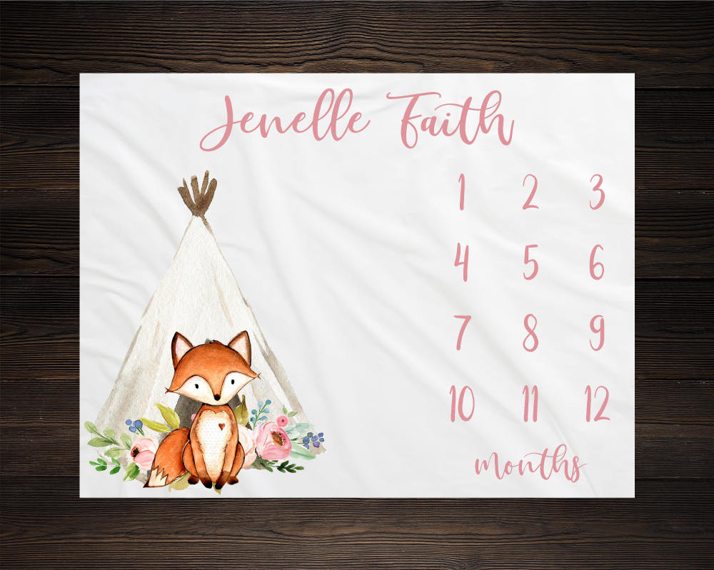 Personalized Fox Milestone Blanket