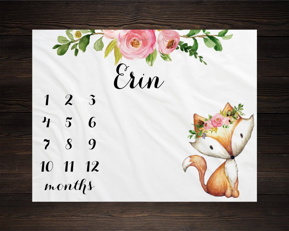 Personalized Fox Milestone Blanket For Baby