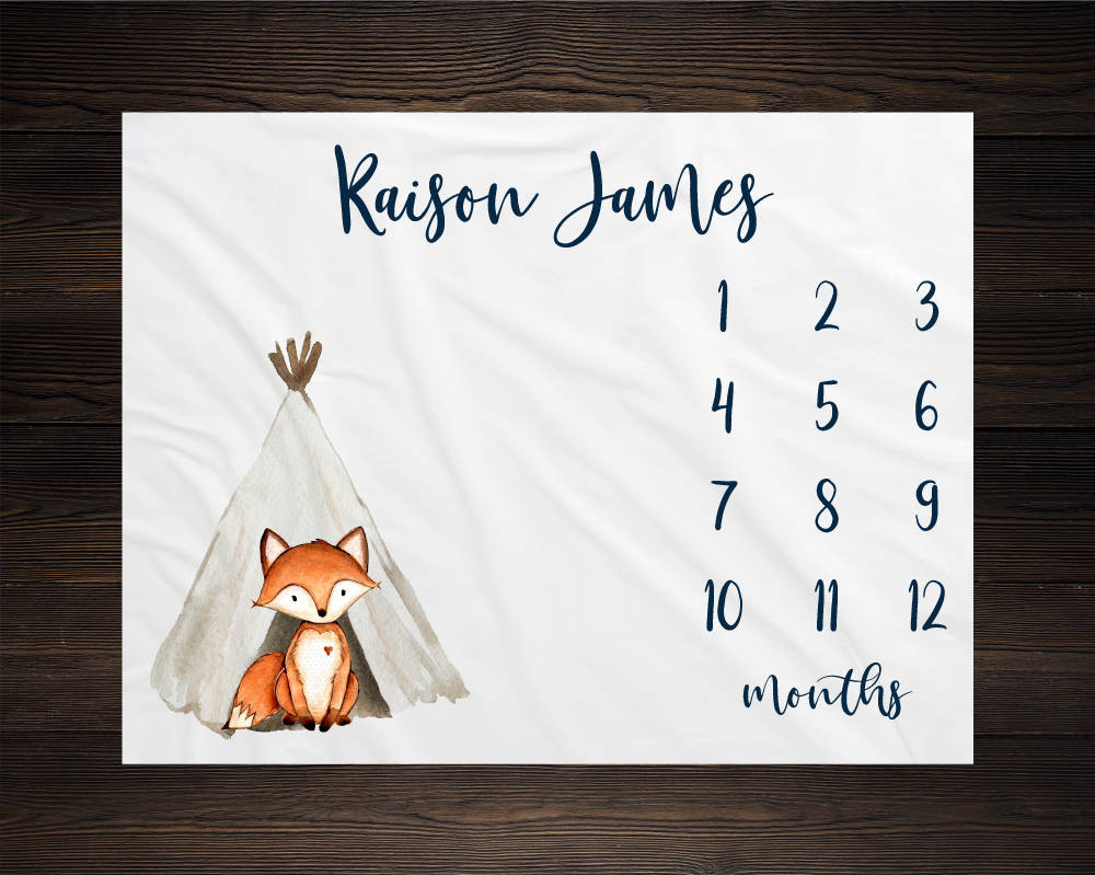 Personalized Fox Milestone Blanket