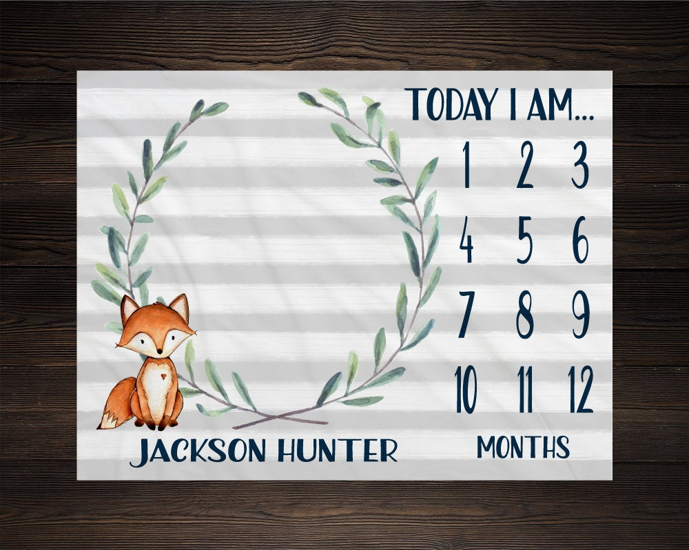 Personalized Fox Milestone Blanket