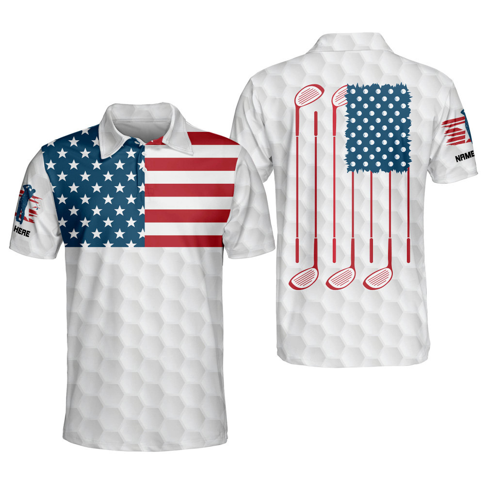 Personalized Funny Golf Polo Shirt for Men Proud Golf American Flag Polo Shirt 3D Patriotic Mens Golf Polo Shirts