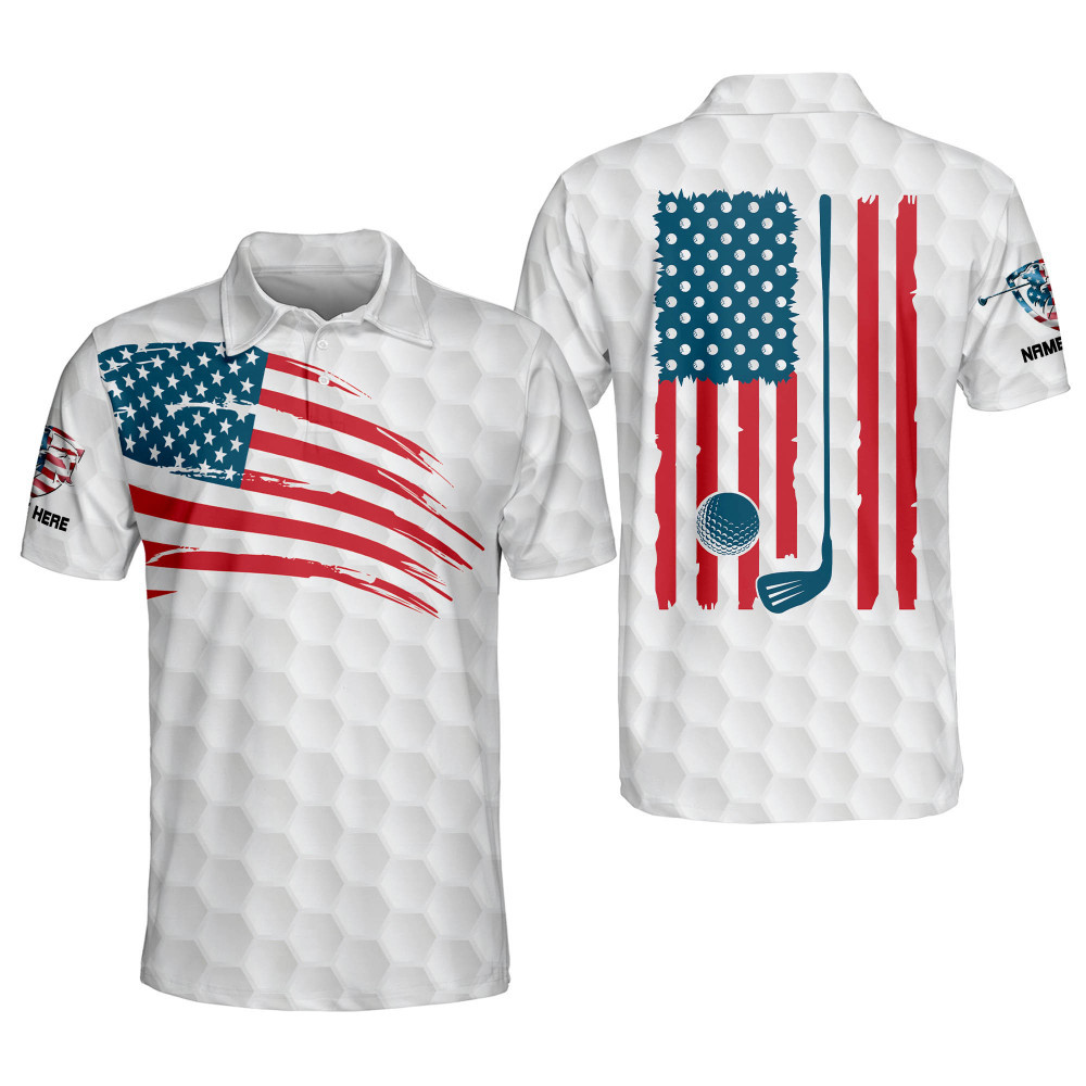 Personalized Funny Golf Polo Shirt for Men Proud Golf American Flag Polo Shirt 3D Patriotic Mens Golf Polo Shirts