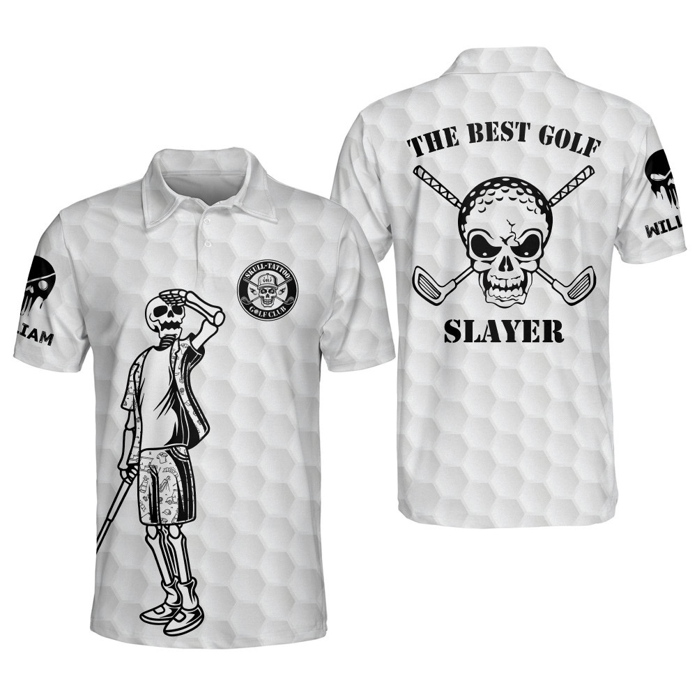 Personalized Funny Golf Polo Shirt for Men Skull The Best Golf Slayer Mens Golf Shirts Sports Polo for Men