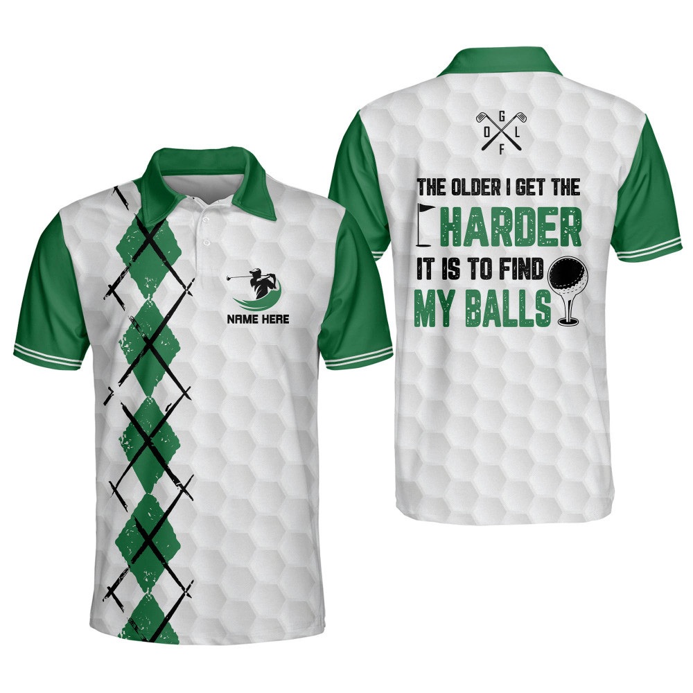 Personalized Funny Golf Polo Shirt for Men The Older I Get The Harder It Is To Find My Balls Mens Golf Polo Shirts