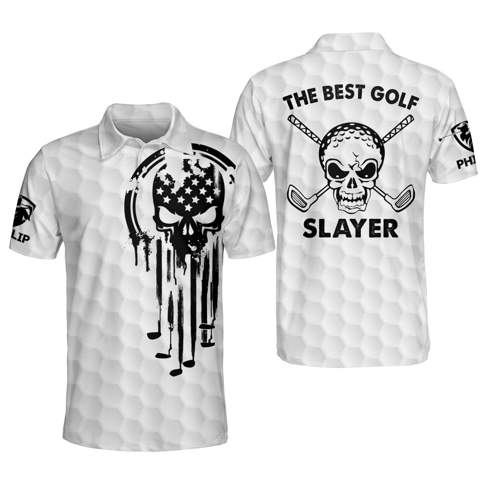 Personalized Funny Golf Polo Shirts for Men Mens Skull The Best Golf Slayer Short Sleeve Lightweight