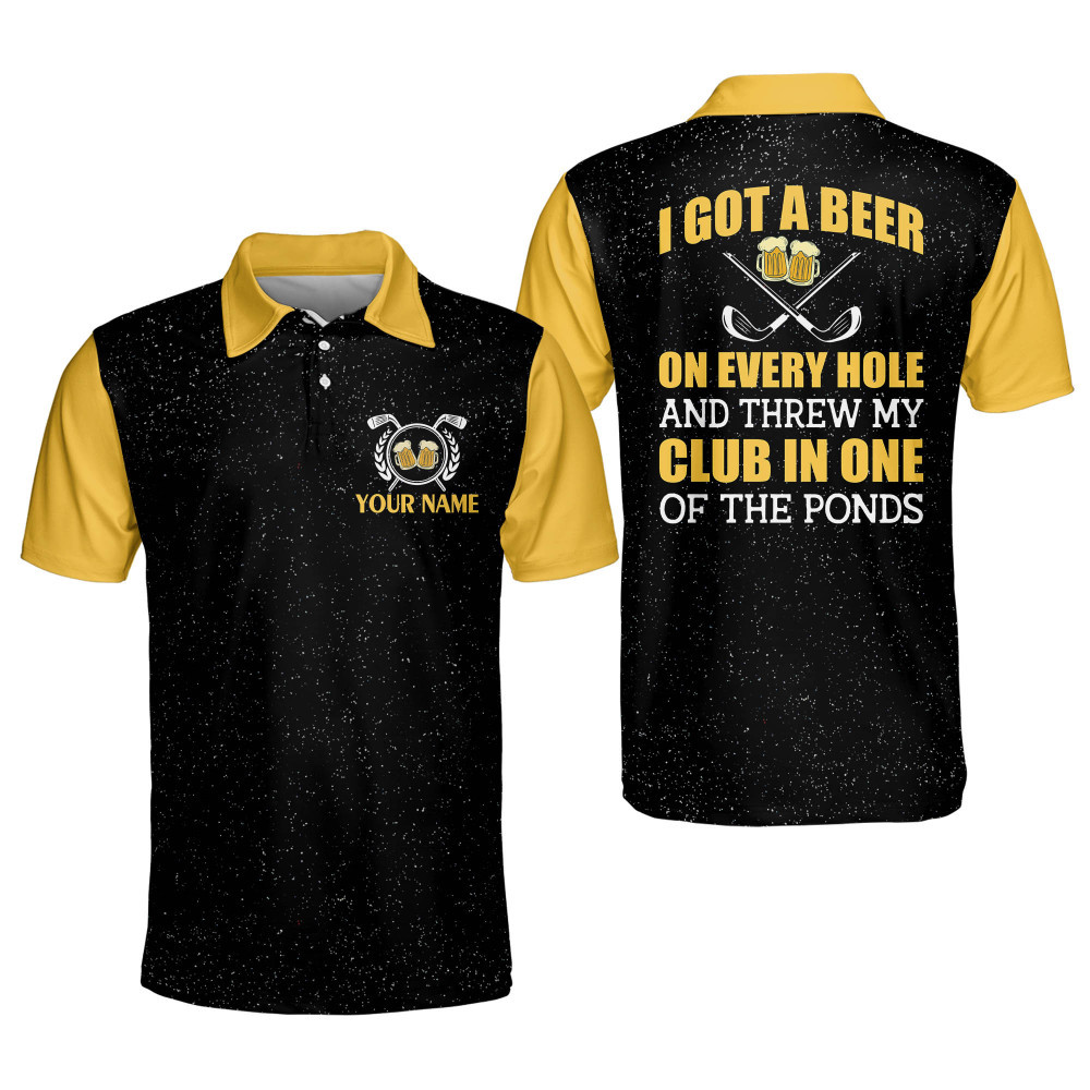 Personalized Funny Golf Shirt for Men I Got A Beer On Every Hole Mens Short Sleeve Golf Polo Sports Polo for Men