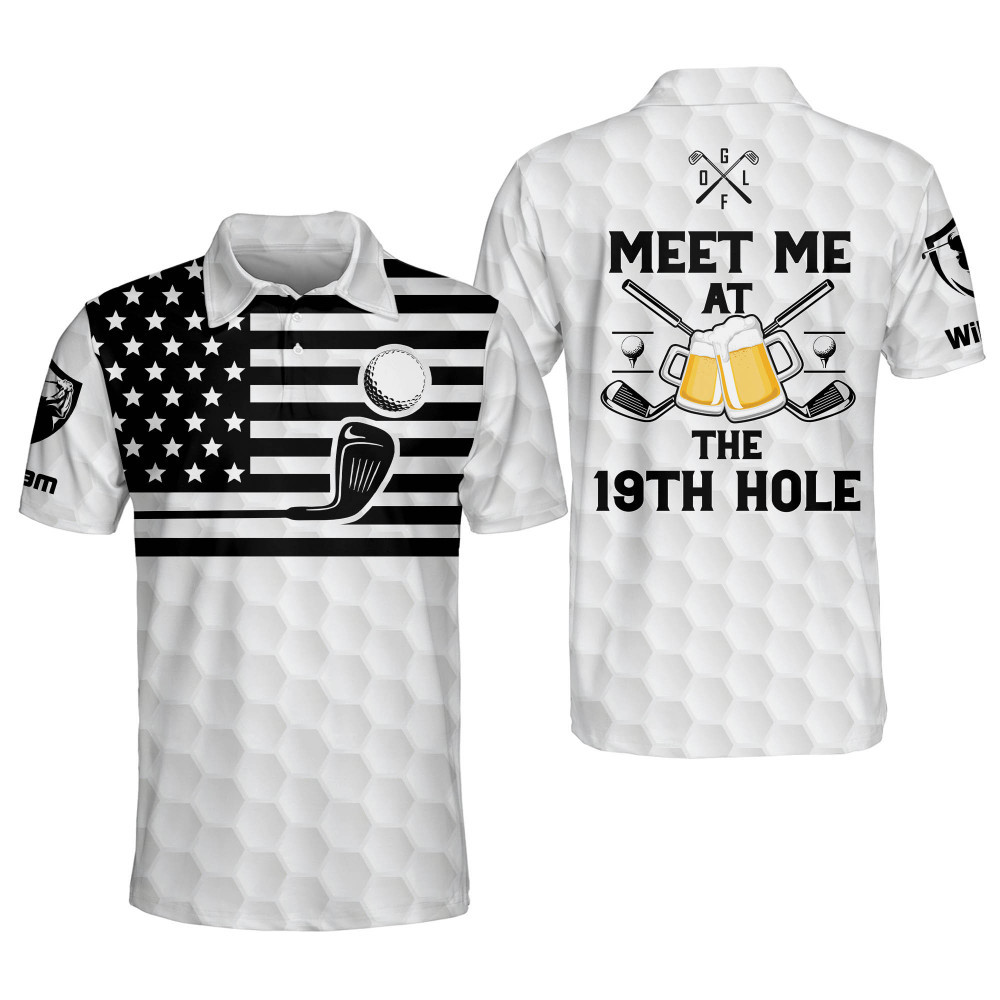 Personalized Funny Golf Shirt for Men Meet Me At The 19th Hole Funny Golf And Beer Polo Shirt Sports Polo for Men