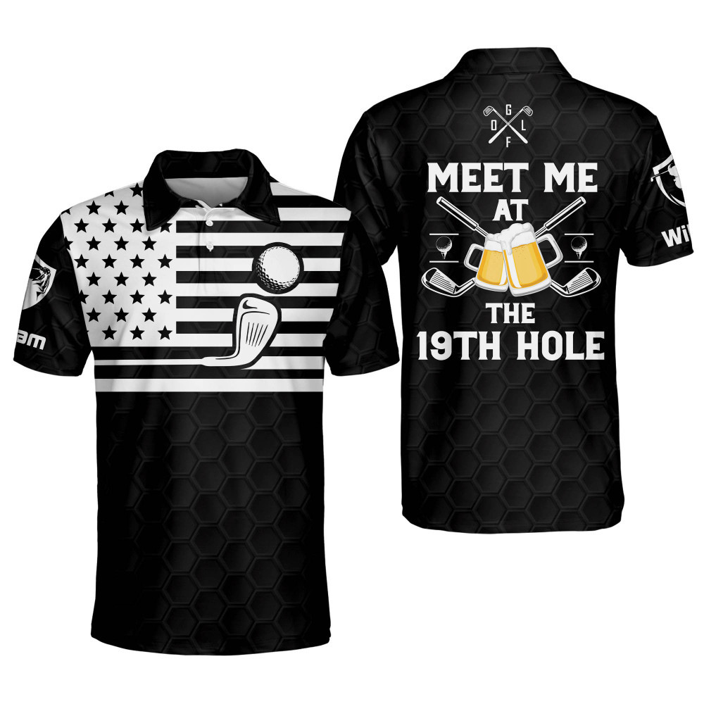 Personalized Funny Golf Shirt for Men Meet Me At The 19th Hole Funny Golf And Beer Polo Shirt Sports Polo for Men