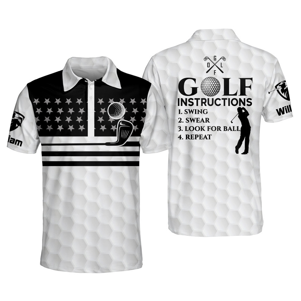 Personalized Funny Golf Shirts For Men Golf Instructions Mens Golf Polo Shirts Short Sleeve Patriotic Golf Shirt For Men