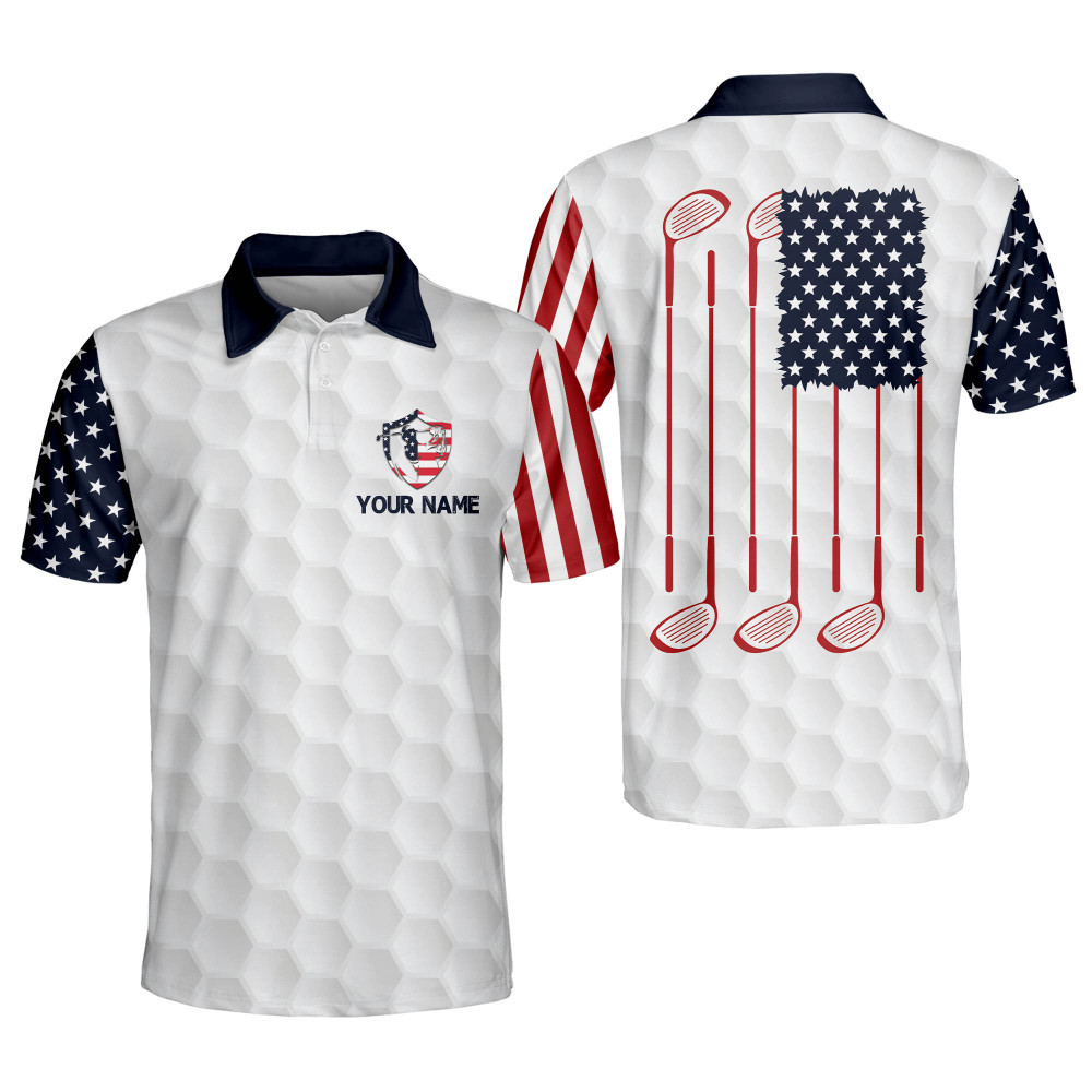 Personalized Funny Golf Shirts for Men America Flag Club Mens Golf Shirts Short Sleeve Polo Dry Fit Lightweight America Golf Polos