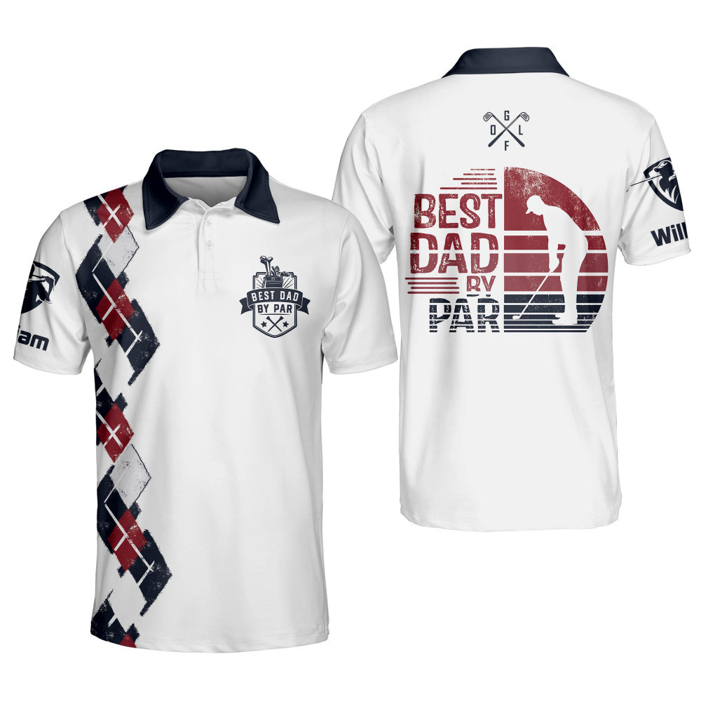 Personalized Funny Golf Shirts for Men Best Dad By Par Retro Mens Golf Shirts Short Sleeve