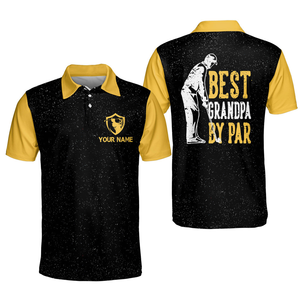 Personalized Funny Golf Shirts for Men Best Grandpa By Par Mens Golf Shirts Dry Fit Short Sleeve