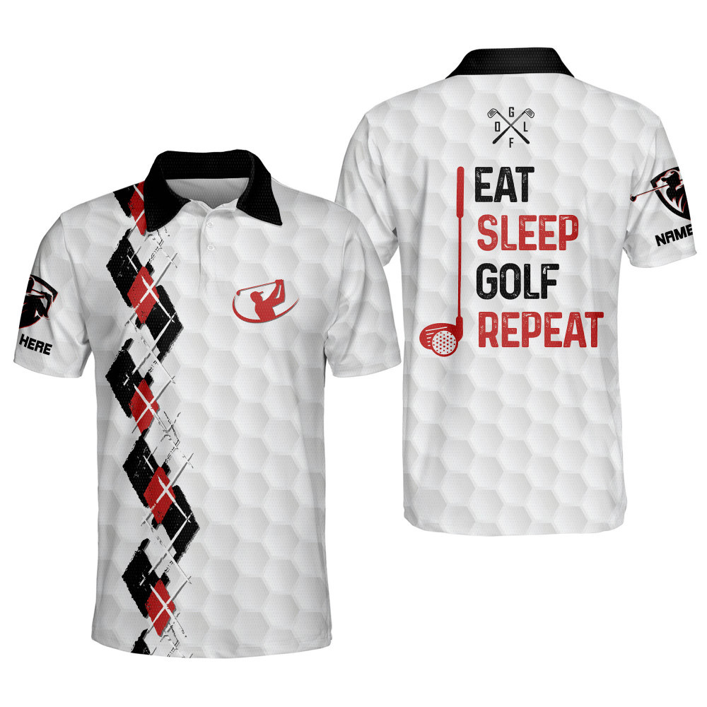 Personalized Funny Golf Shirts for Men Eat Sleep Golf Repeat Mens Lightweight Short Sleeve Golf Polos Shirts