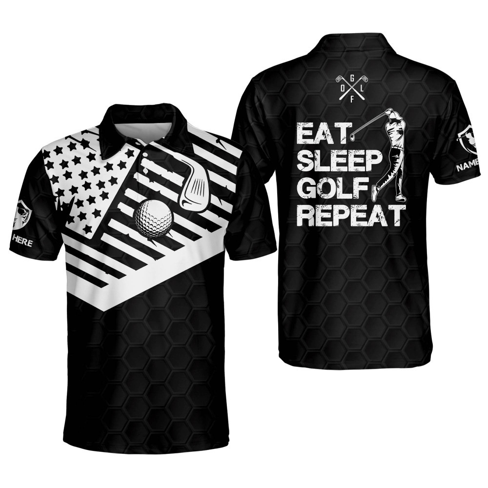 Personalized Funny Golf Shirts for Men Eat Sleep Golf Repeat Mens Lightweight Short Sleeve Golf Polos Shirts