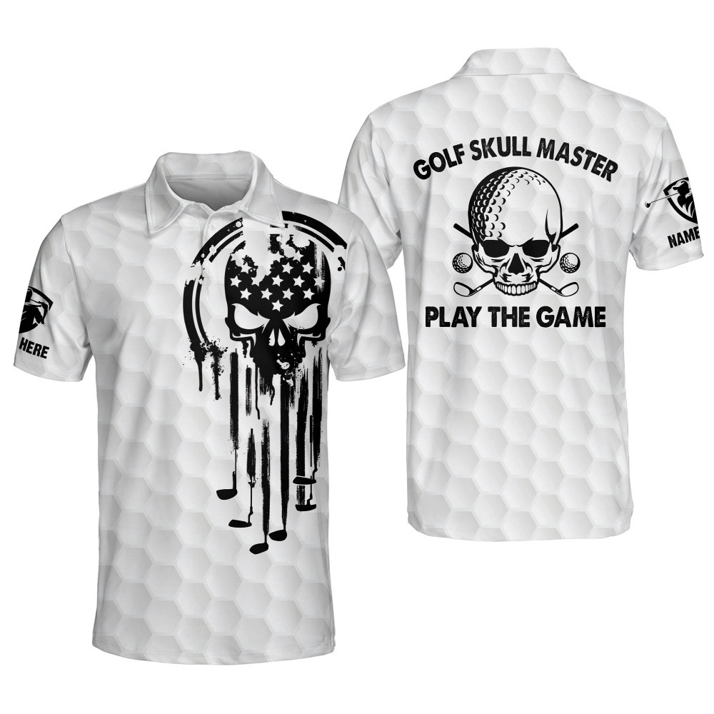 Personalized Funny Golf Shirts for Men Golf Skull Master Play The Game Mens Golf Shirts Short Sleeve Polo Dry Fit