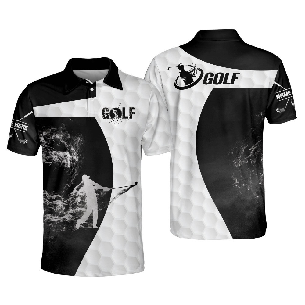 Personalized Funny Golf Shirts for Men Golfer With Smoke Mens Golf Shirts Short Sleeve Polo