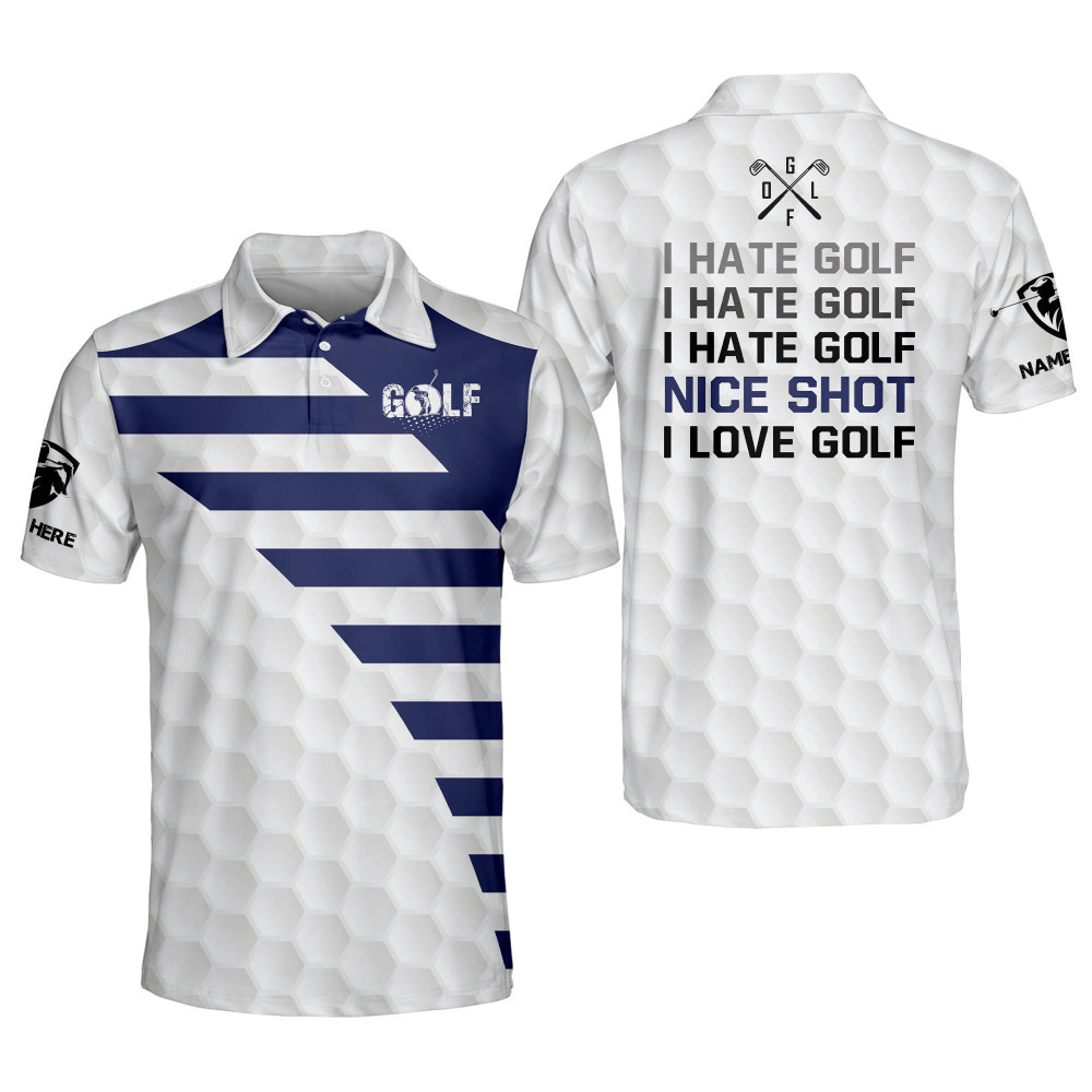 Personalized Funny Golf Shirts for Men I Hate Golf Nice Shot I Love Golf Mens Golf Shirts Short Sleeve Polo