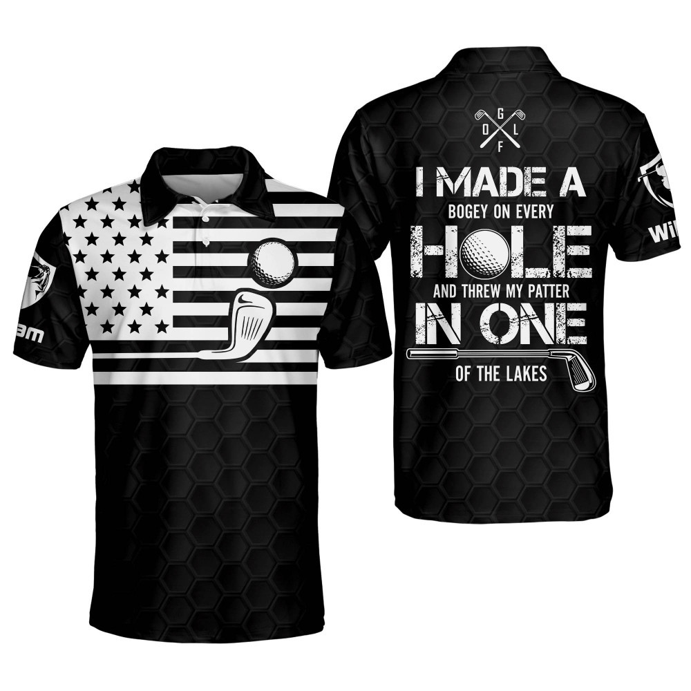 Personalized Funny Golf Shirts for Men I Made A Hole In One Mens Golf Shirts Dry Fit Short Sleeve Polos American Flag Golf Polos