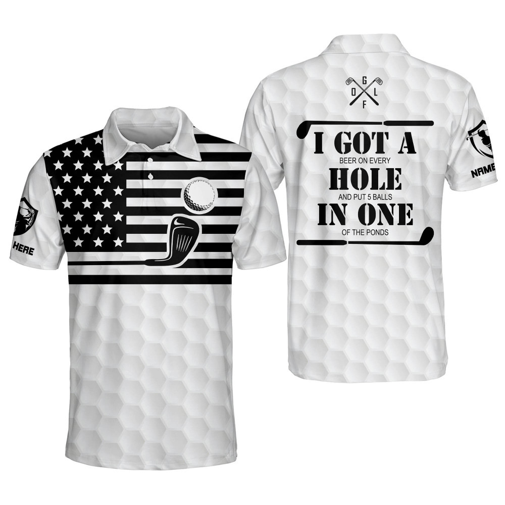 Personalized Funny Golf Shirts for Men I Made A Hole In One Mens Golf Shirts Dry Fit Short Sleeve Polos American Flag Golf Polos